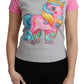 Moschino Chic Gray Crew Neck Cotton T-shirt with Pink Accents