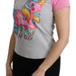 Moschino Chic Gray Crew Neck Cotton T-shirt with Pink Accents