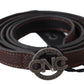 Costume National Brown Skinny Leather Round Logo Buckle Belt
