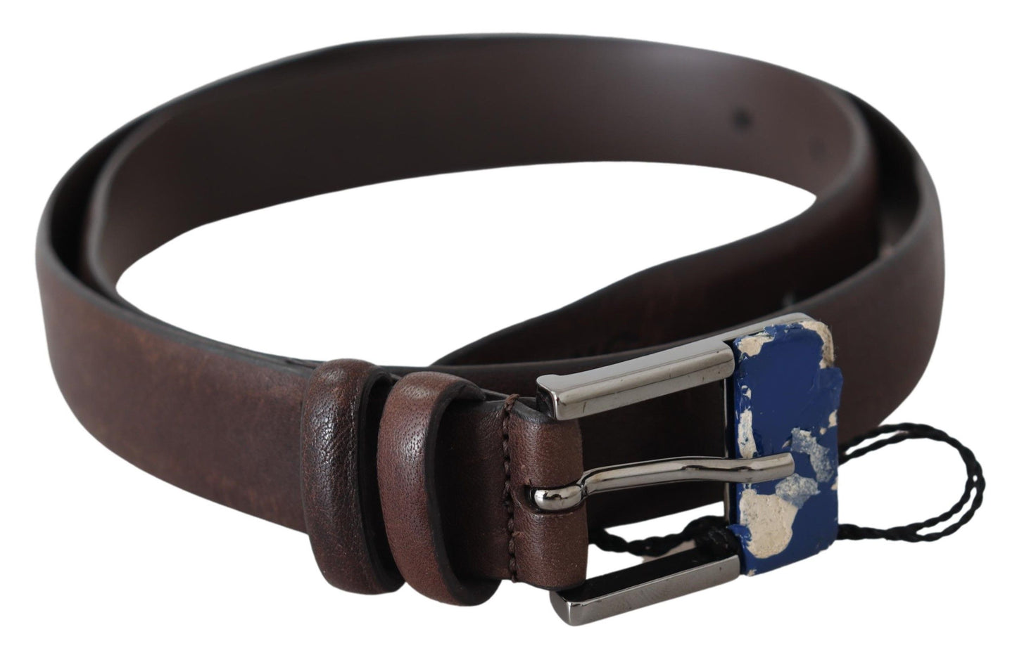 Costume National Brown Genuine Leather Silver Buckle Belt