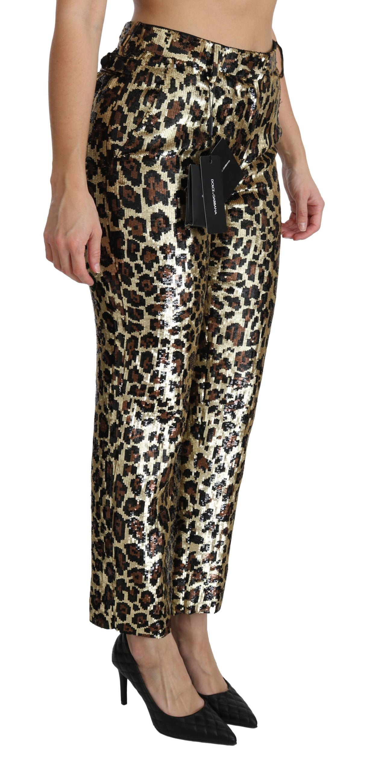 Dolce & Gabbana Brown Leopard Sequined High Waist Pants