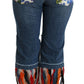 Dolce & Gabbana Blue Feathers Low Waist Cropped Cotton Jeans