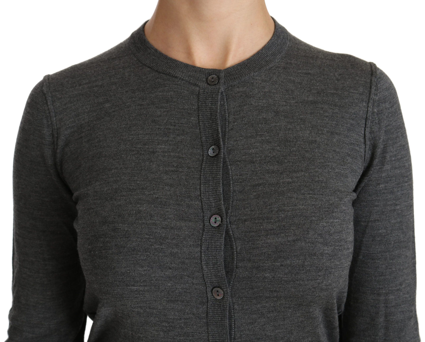 Dolce & Gabbana Gray Long Sleeve Cardigan Sweater Wool  Top