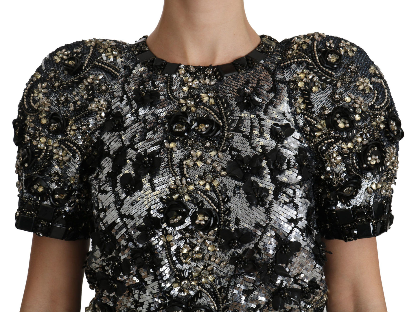 Dolce & Gabbana Black Sequined Crystal Embellished Top Blouse