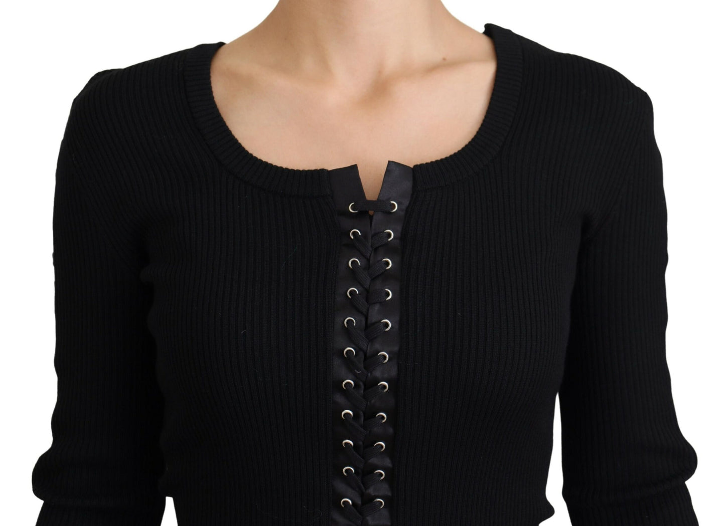 Dolce & Gabbana Elegant Black Tie-Up Slim Fit Sweater