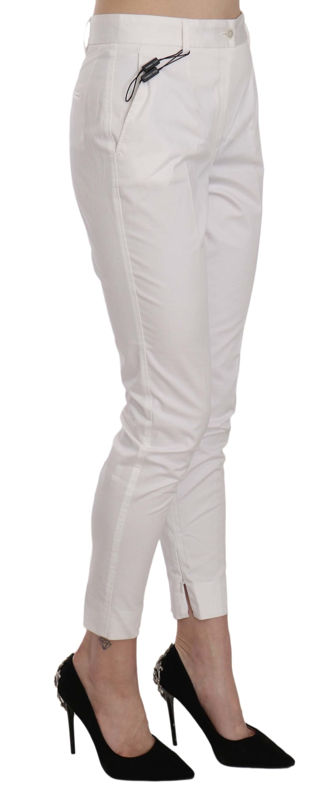 Dolce & Gabbana White High Waist Skinny Cropped Trouser Pants