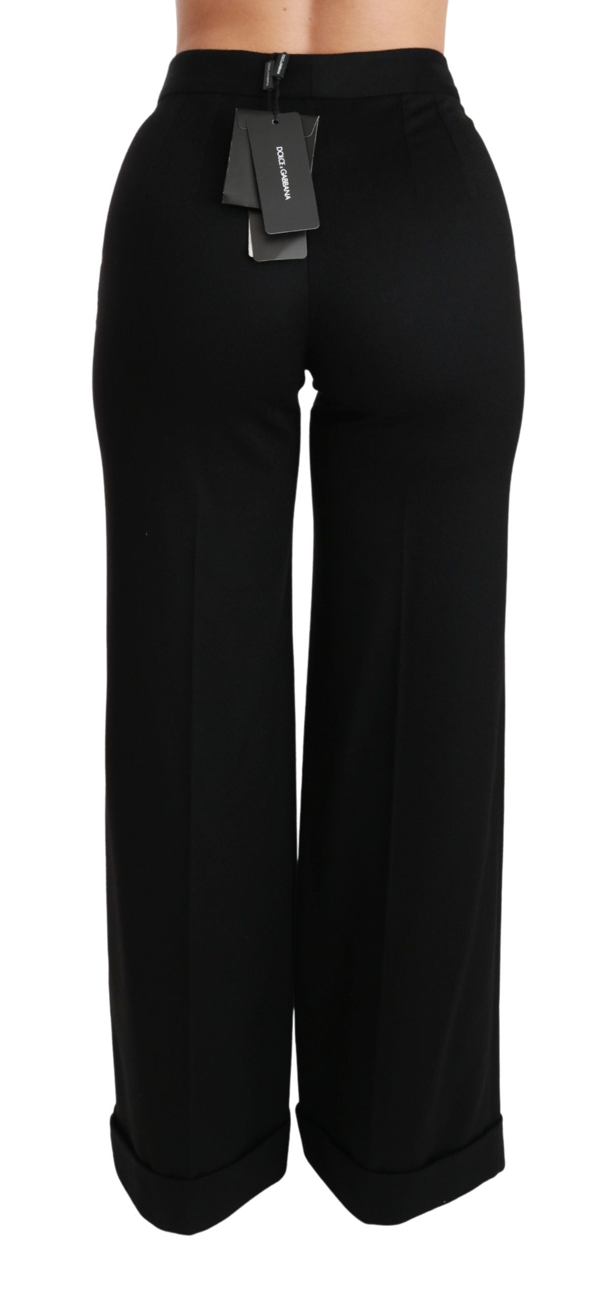Dolce & Gabbana Black Wide Leg Flared Trouser Cashmere Pants