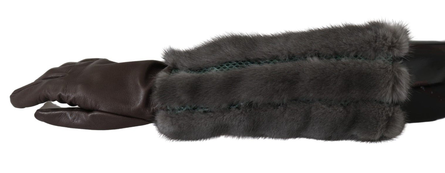 Dolce & Gabbana Brown Mid Arm Length Leather Fur Gloves