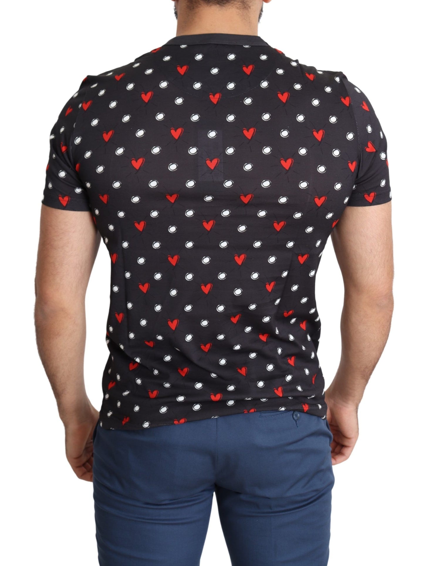 Dolce & Gabbana Chic Gray Cotton T-Shirt with Heart Prints