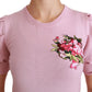 Dolce & Gabbana Pink Floral Embroidered Blouse Wool Top