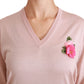 Dolce & Gabbana Pink Floral Silk V-Neck Sweater