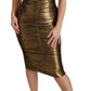 Dolce & Gabbana Gold Metallic Stretch Bodycon Ruched Dress