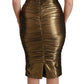 Dolce & Gabbana Gold Metallic Stretch Bodycon Ruched Dress