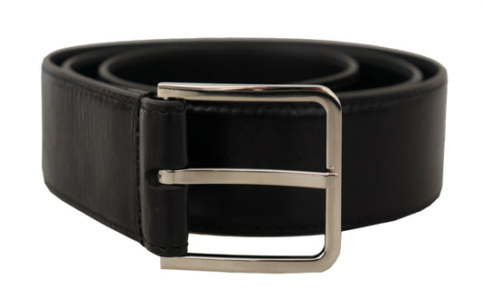 Dolce & Gabbana Black Calf Leather Vintage Steel Logo Buckle Belt
