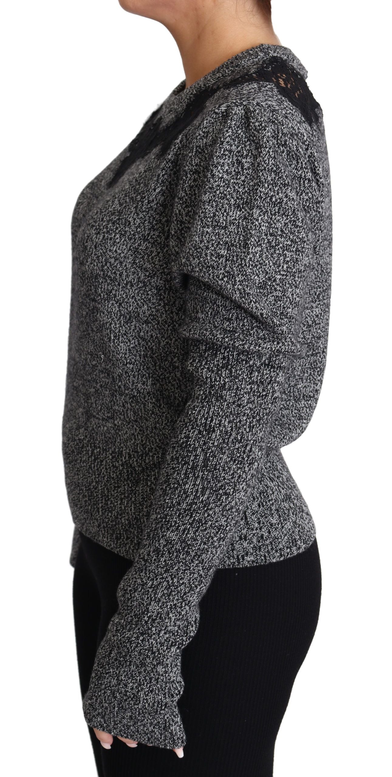 Dolce & Gabbana Elegant Grey Cashmere Lace-Trim Sweater