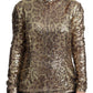 Dolce & Gabbana Sequined Turtleneck Full Zip Sweater in Brown