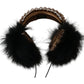 Dolce & Gabbana Gold Black Crystal Fur Headset Audio Headphones
