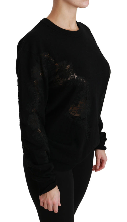 Dolce & Gabbana Elegant Cashmere Crewneck Sweater with Lace Detail