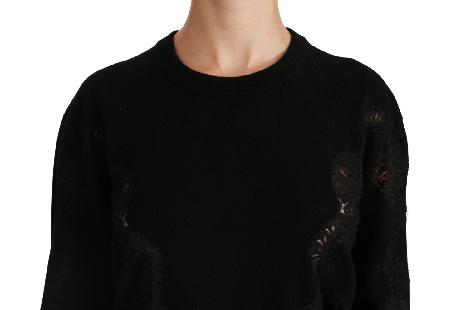 Dolce & Gabbana Elegant Cashmere Crewneck Sweater with Lace Detail