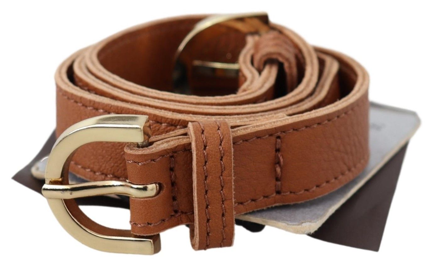 Scervino Street Light Brown Leather Gold Double Buckle Waist Belt