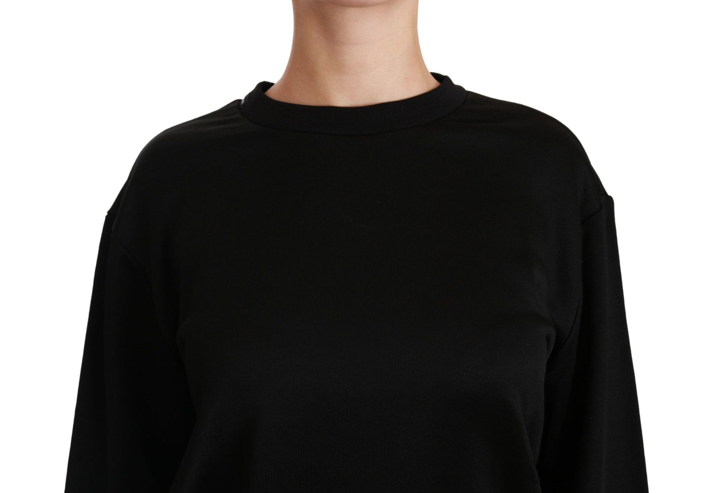 Dolce & Gabbana Black Cotton Crewneck Pullover Sweater