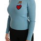 Dolce & Gabbana Blue Wool Queen Heart Pullover Sweater