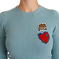 Dolce & Gabbana Blue Wool Queen Heart Pullover Sweater