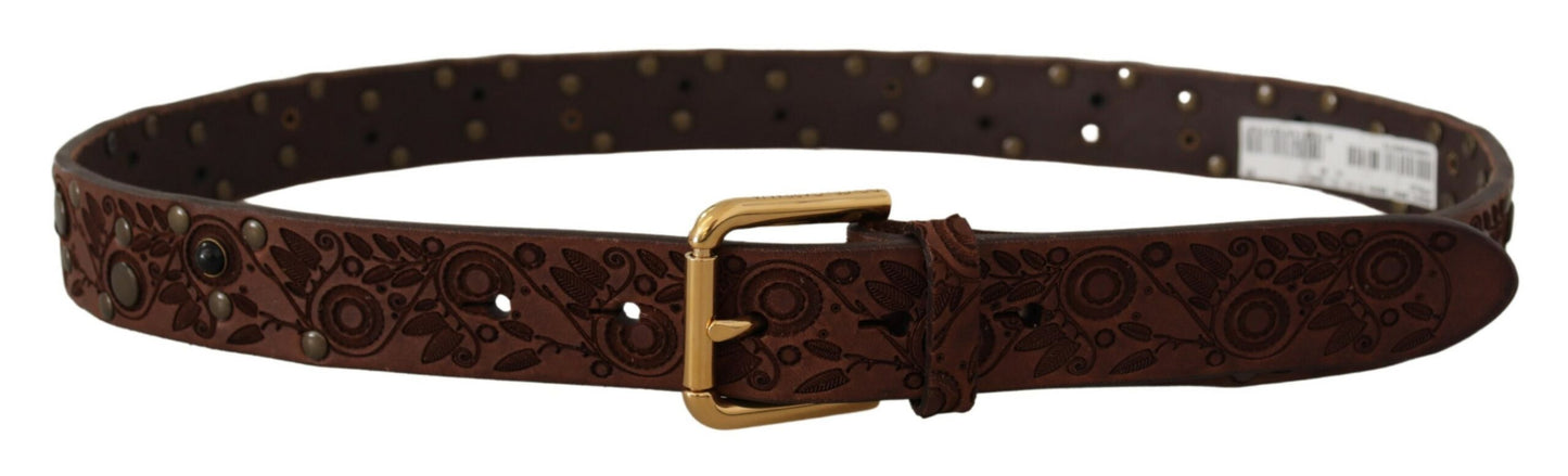 Dolce & Gabbana Elegant Leather Belt with Engraved Buckle
