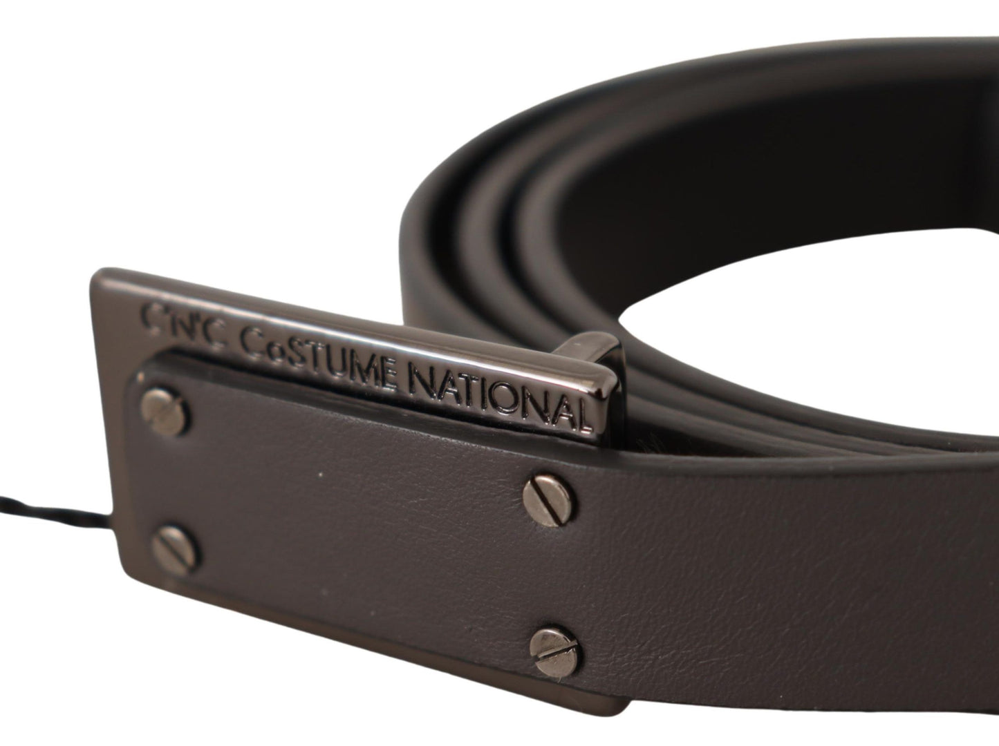 Costume National Dark Brown Leather Logo Buckle Belt