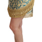 Dolce & Gabbana Blue High Waist Jacquard Tassel Gold Skirt