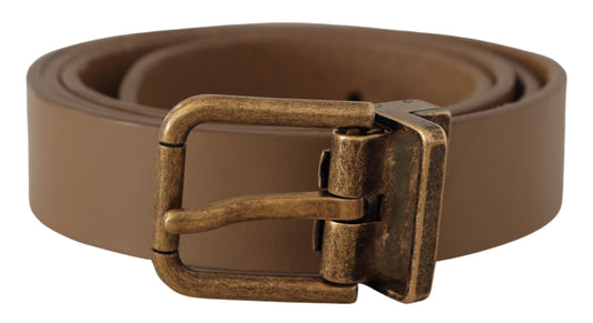 Dolce & Gabbana Elegant Brown Leather Belt with Brass Tone Buckle