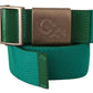GF Ferre Green Cotton Silver Logo Metal Buckle Waist Belt
