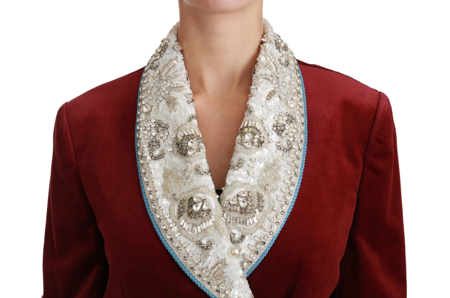 Dolce & Gabbana Red Velvet Baroque Crystal Blazer Jacket