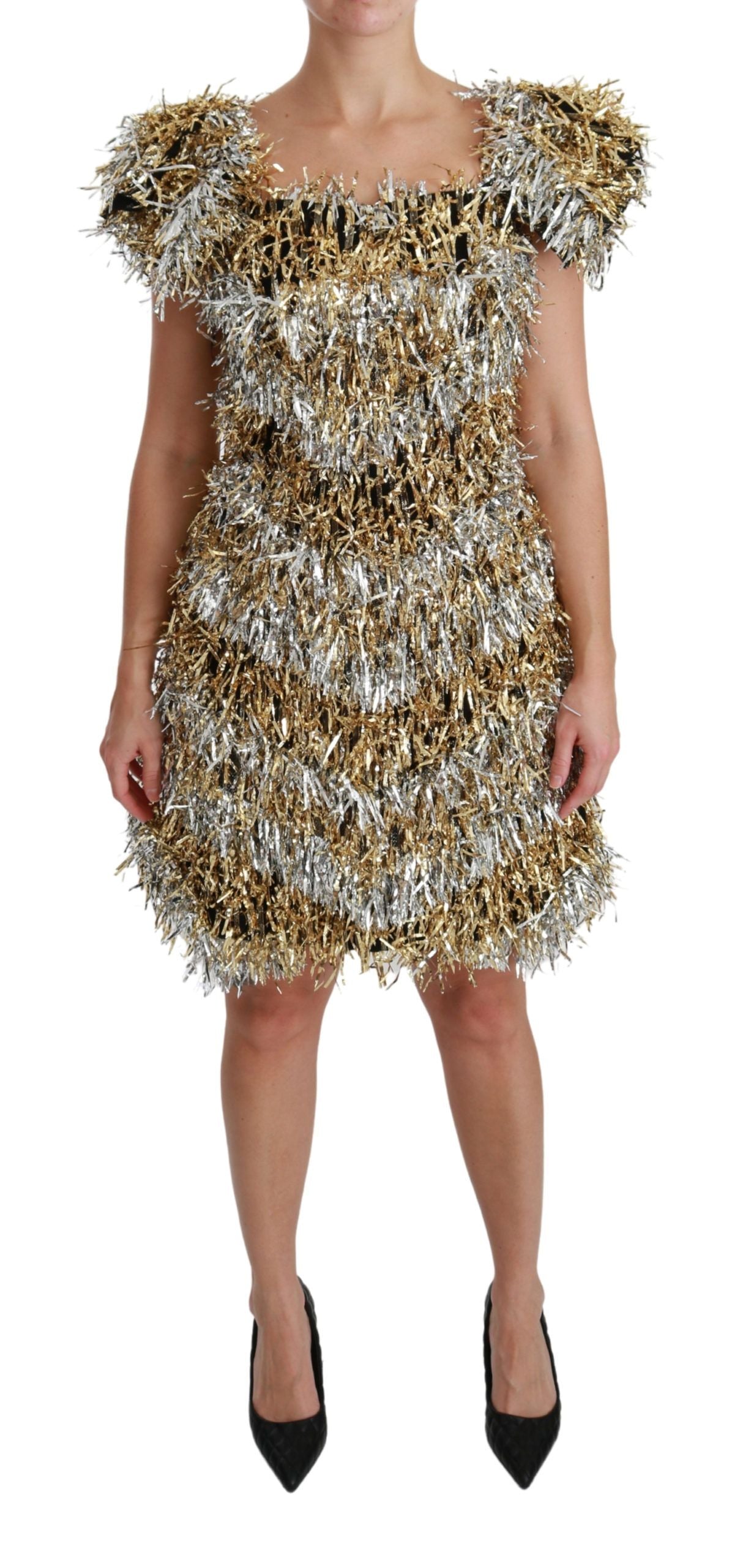 Dolce & Gabbana Silver Gold Sheath Mini Shift Gown Dress