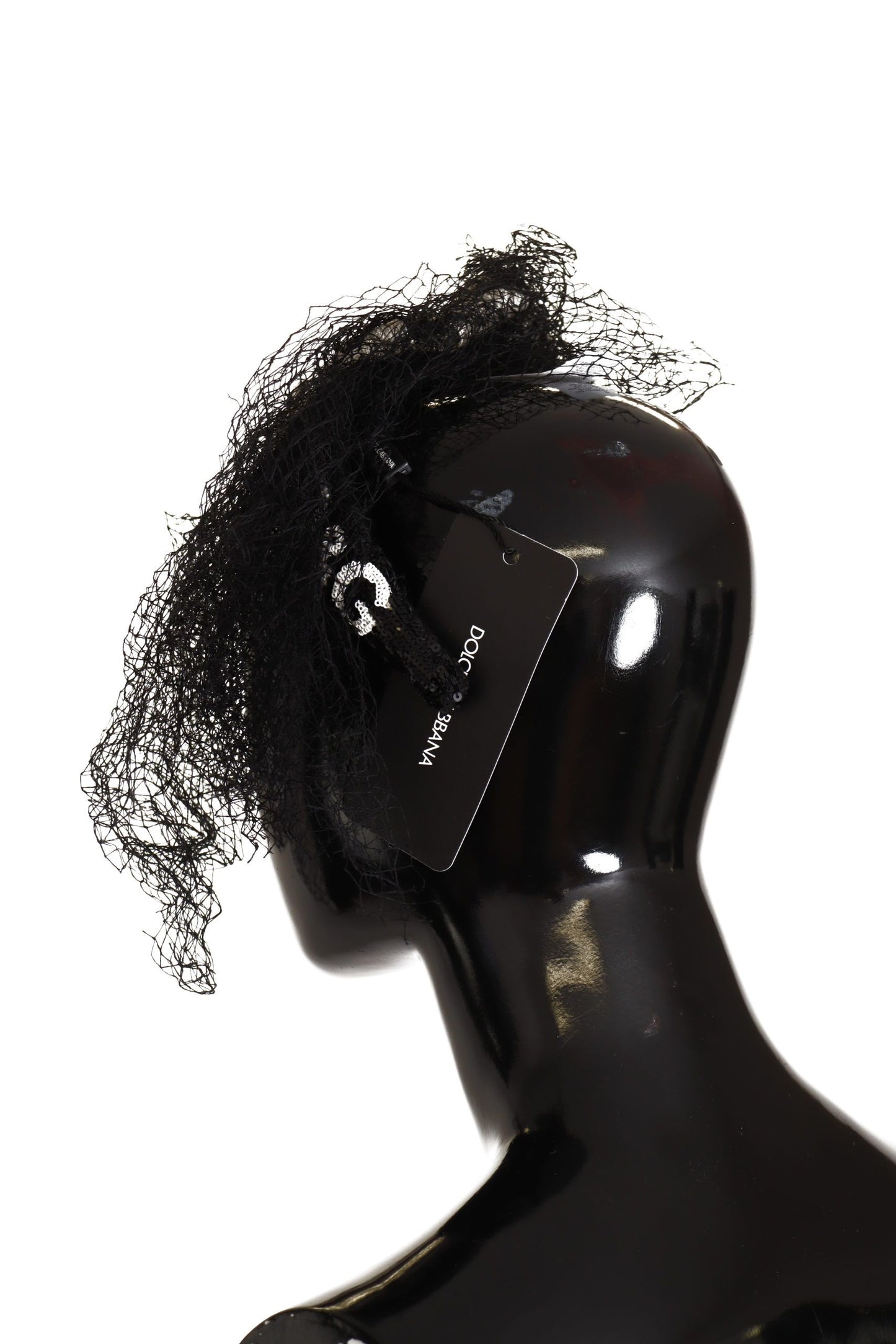 Dolce & Gabbana Black Logo Sequined Fascinator Diadem Headband