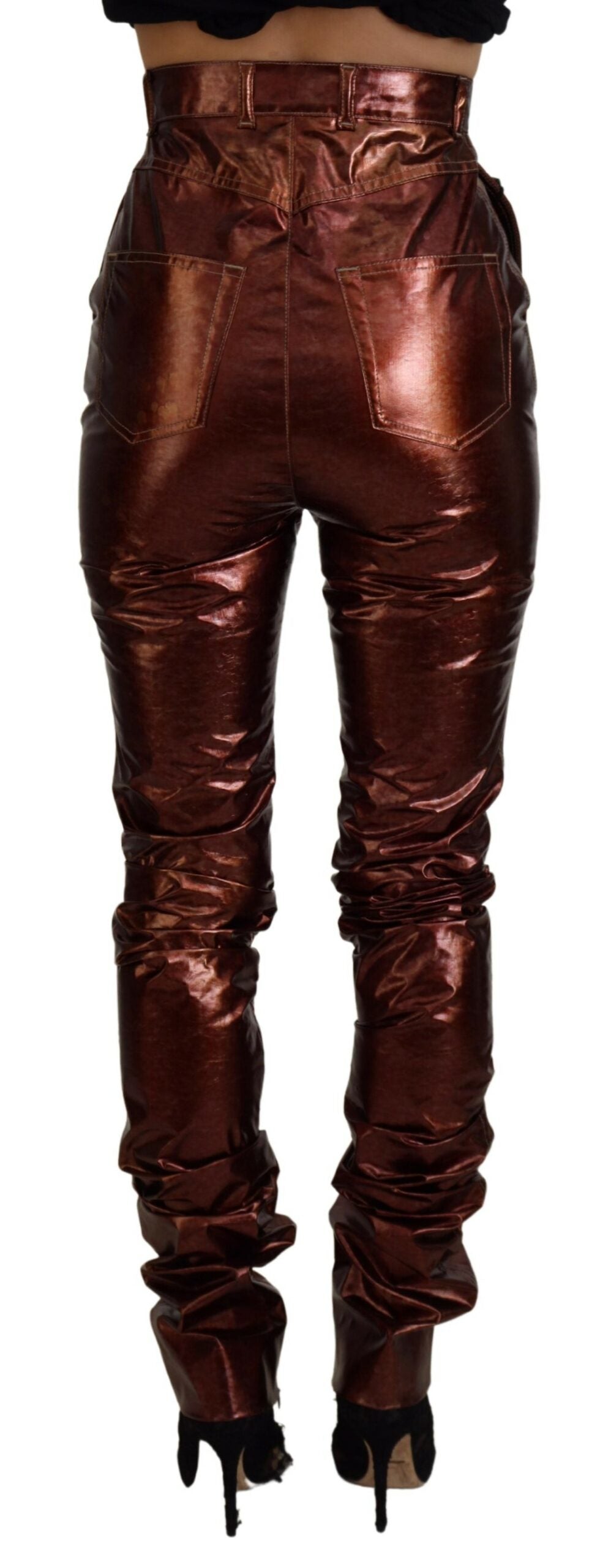 Dolce & Gabbana High Waist Skinny Jeans in Metallic Bronze
