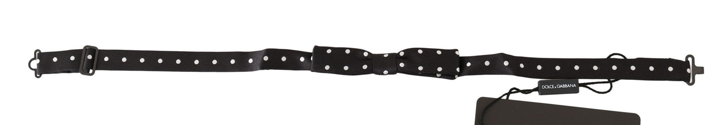 Dolce & Gabbana Black 100% Silk Polka Dot Adjustable Neck Bow Tie