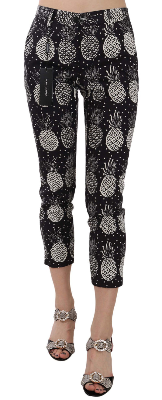 Dolce & Gabbana Chic Black Pineapple Print Skinny Capri Pants