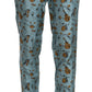 Dolce & Gabbana High Waist Tapered Silk Pants in Blue Print