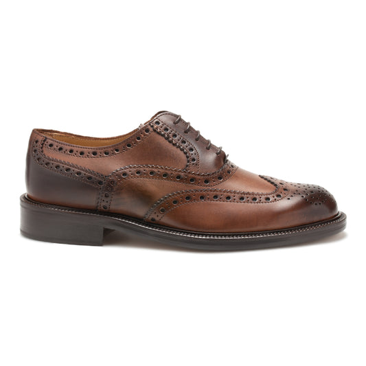 Saxone of Scotland Natural Brown Leather Mens Laced Full Brogue Shoes