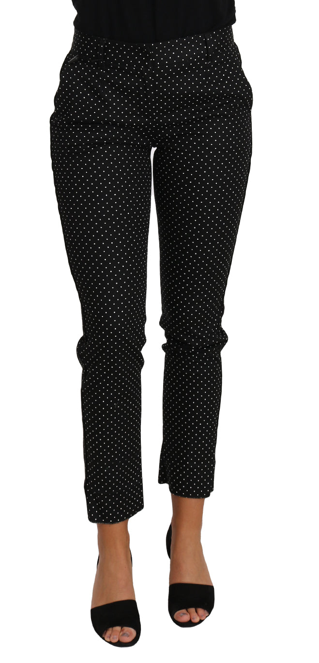 Dolce & Gabbana Black Dress Polka Dot Cropped Straight Pants