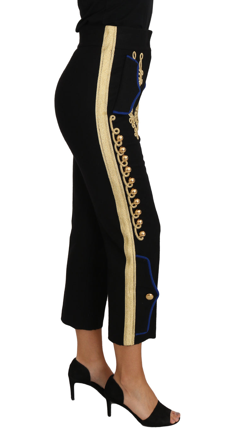 Dolce & Gabbana Military Embellished Pants Black Gold Dress Pant