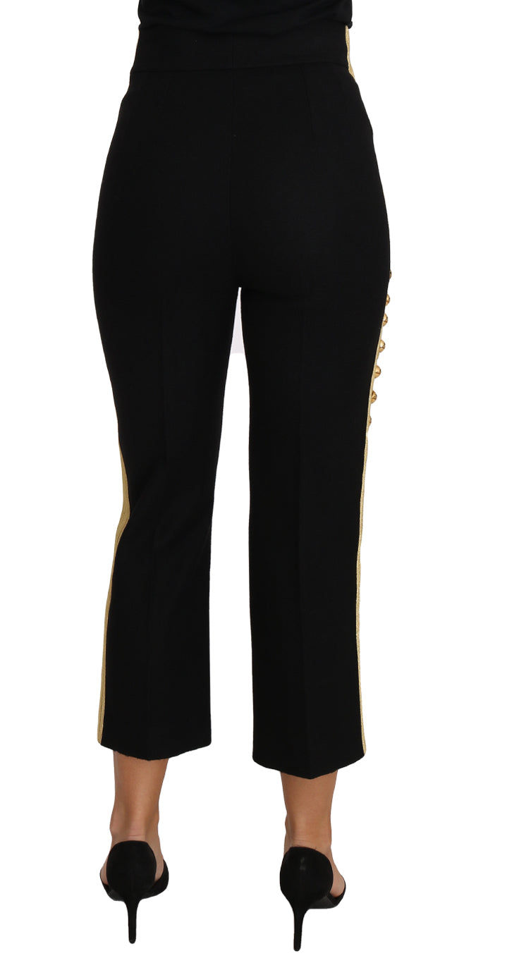 Dolce & Gabbana Military Embellished Pants Black Gold Dress Pant