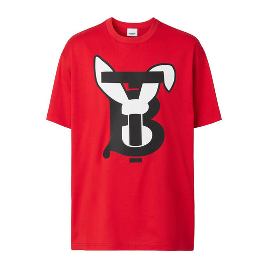 Burberry Classic Red Cotton Tee with Contrasting Print