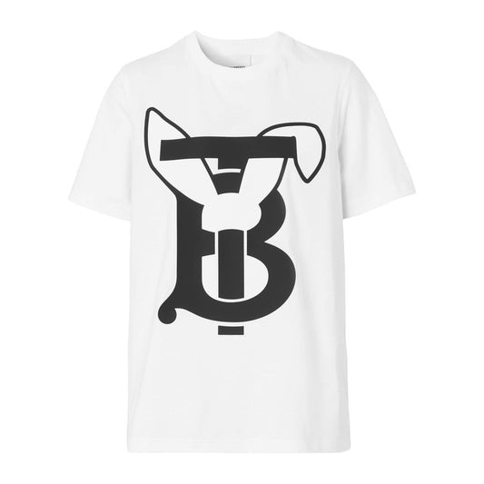 Burberry Elegant White Cotton Tee with Contrasting Print