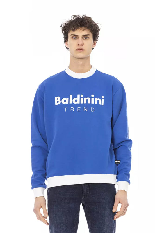 Baldinini Trend Sleek Blue Cotton Fleece Hoodie with Front Logo