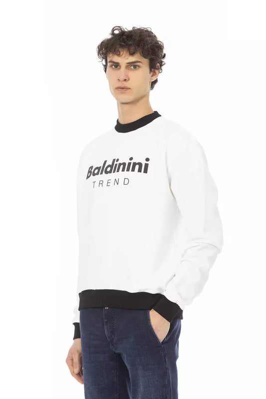 Baldinini Trend Chic White Cotton Fleece Hoodie with Front Logo