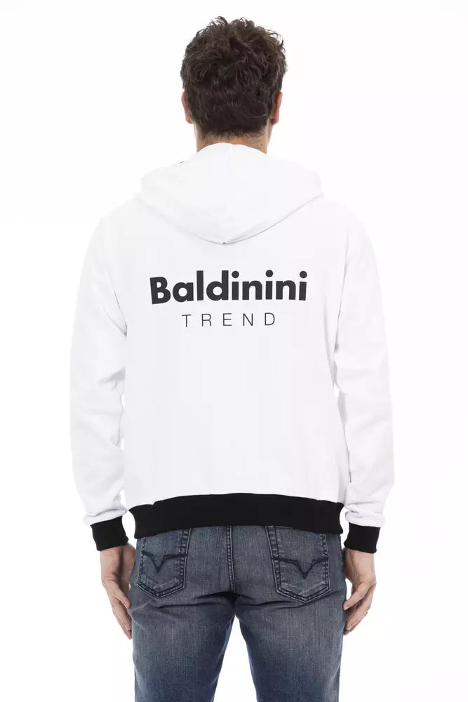 Baldinini Trend Elegant White Cotton Hoodie with Zip Closure