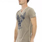 Trussardi Action Vivid Green V-Neck Tee with Front Print