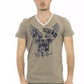 Trussardi Action Vivid Green V-Neck Tee with Front Print